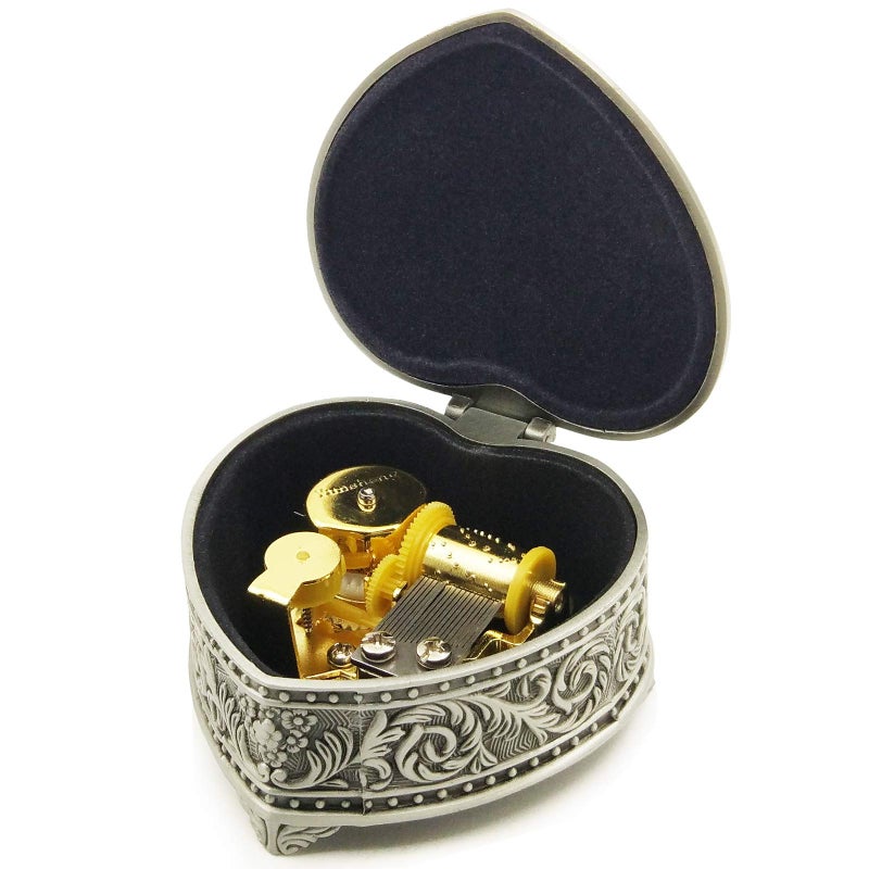 falado Wingostore Emboss Alloy Metal Music Box Wind Up and Golden Movement Music Box for Christmas/Birthday/Valentine's Day (HearShapedMetalYMSS, You are My Sunshine) - Image 2